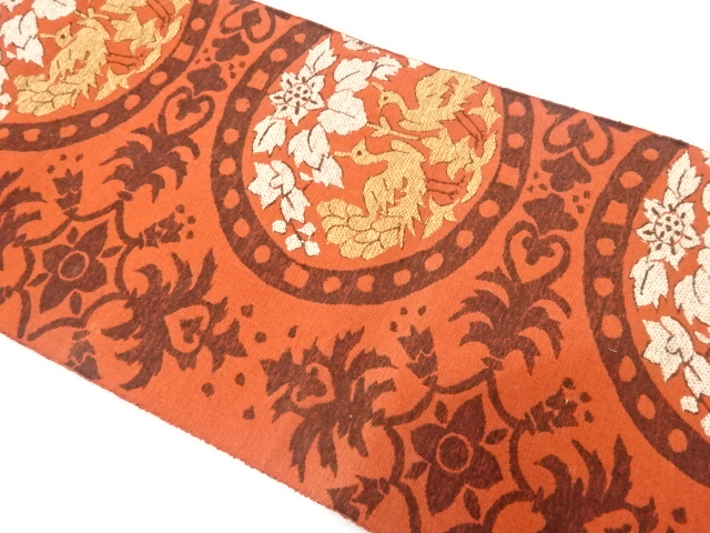 JAPANESE KIMONO / ANTIQUE NAGOYA OBI / SILK / TSUMUGI / WOVEN FLOWER